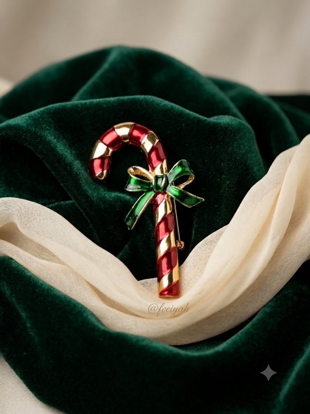 Vintage Gerry's Enamel Christmas Candy Cane Brooch Pin Gold Tone Holiday